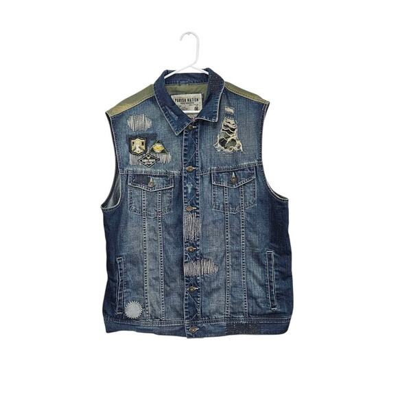 Parish Nation Bomb Squad Young Guns Blue Denim Distressed Vest Men’s 2XL Cotton - Picture 1 of 11